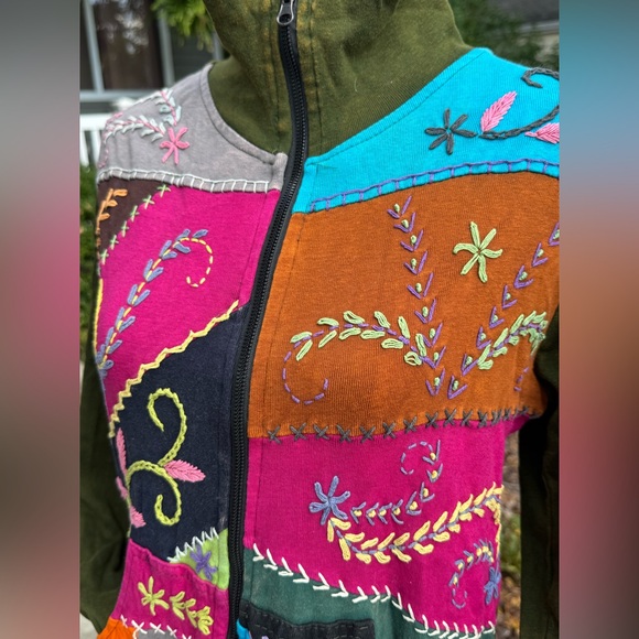 Colorful Embroidered Patchwork boho hippie Women's Jacket L XL - Picture 2 of 6